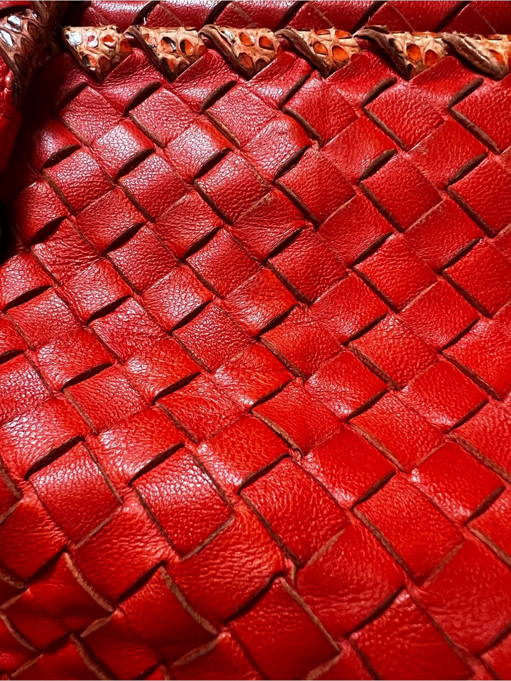 BOTTEGA VENETA Intrecciato Leather Brick Tote with Python Detailing AUTHENTIC - Picture 13 of 17